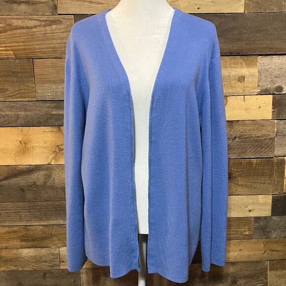 Lands' End Sweaters - Lands End Light Blue Cardigan Sweater, Large 14-16 zipper pull/slider missing
